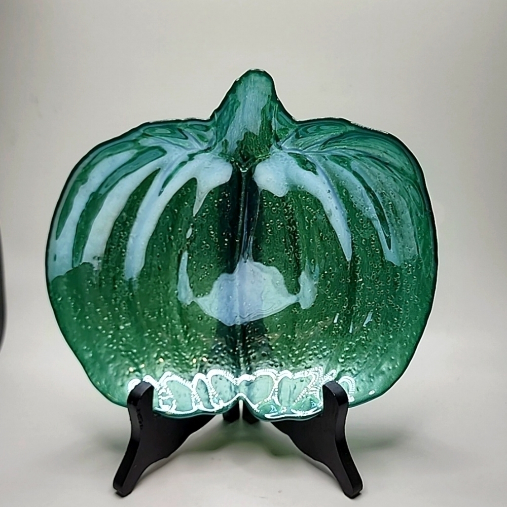 Green Blue Glass Pumpkin Dish for Display